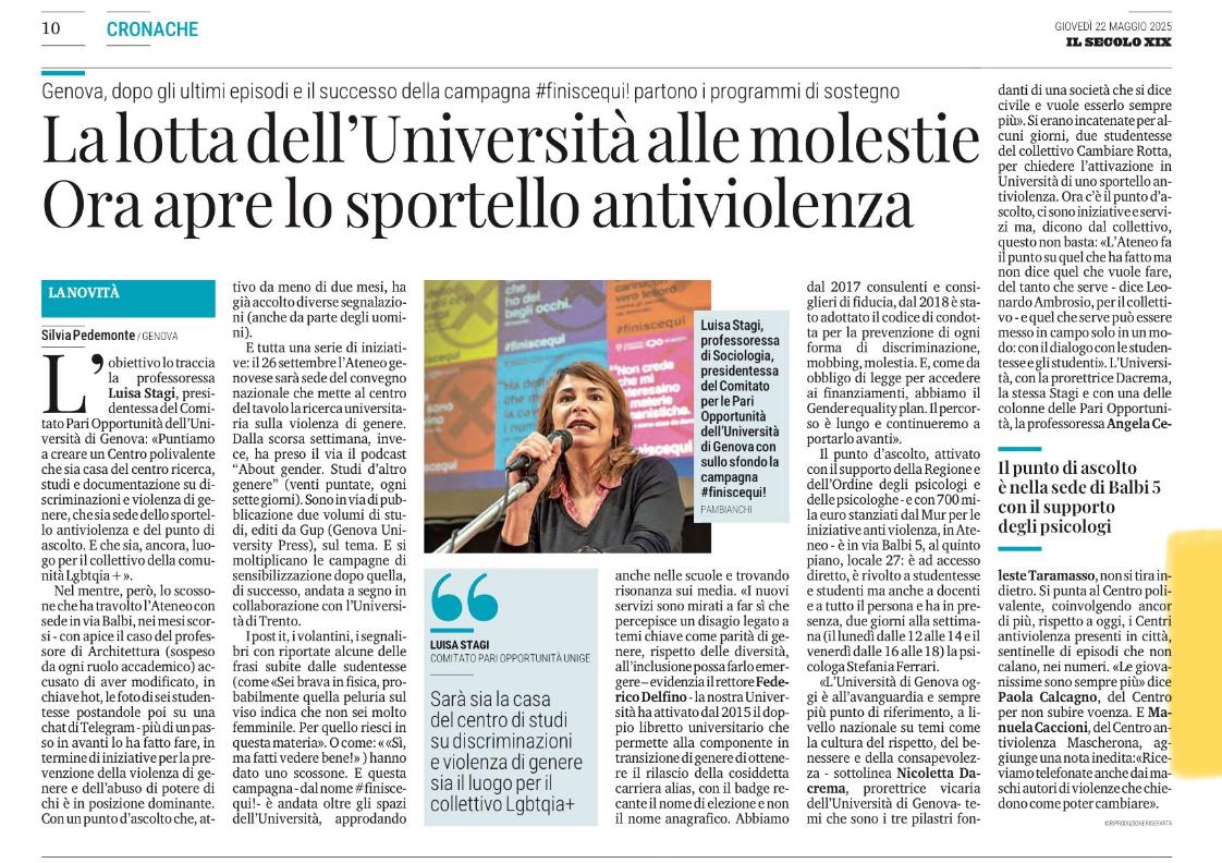 Università: apre sportello antiviolenza